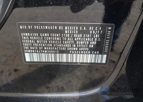 2017 Volkswagen Jetta 1.4T Se from USA, damaged, VIN 3VWDB7AJ7HM388815